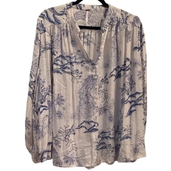 Free People Women’s Tropical Floral Bloom Printed Blouse, Size Small/Oversized - Picture 2 of 10